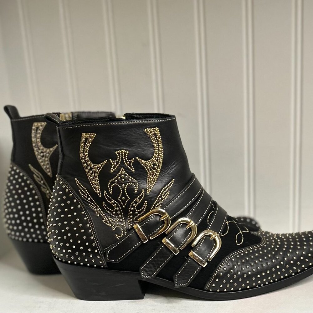 Anine Bing Leather Studded Accents Moto Boots Size 8 - Picture 6 of 8